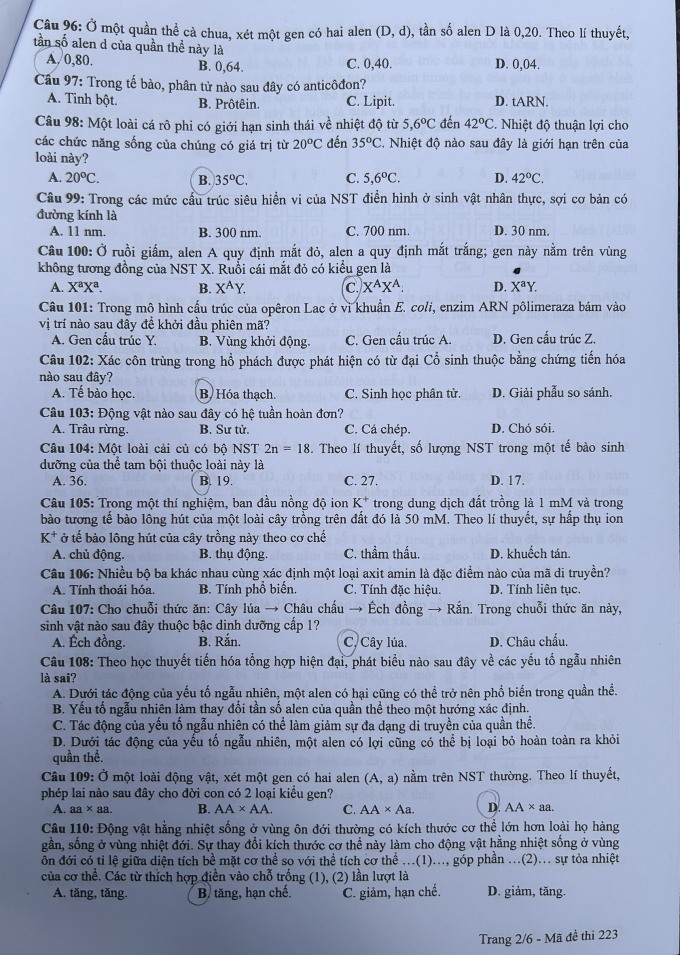 Đề và đáp án môn Sinh thi tốt nghiệp THPT 2024 - 2