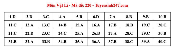 Đáp án tham khảo môn Vật lý thi tốt nghiệp THPT năm 2024 - 24 mã đề - 5