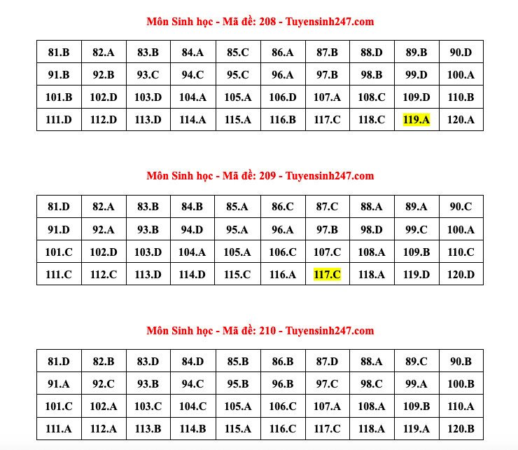 Đáp án tham khảo môn Sinh học thi tốt nghiệp THPT năm 2024 - 24 mã đề - 4