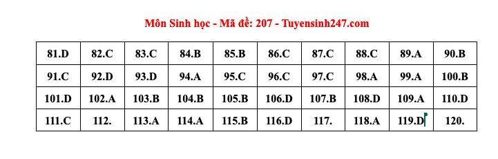 Đáp án tham khảo môn Sinh học thi tốt nghiệp THPT năm 2024 - 24 mã đề - 3