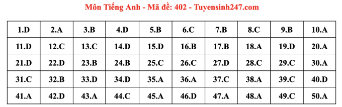 Đáp án 24 mã đề thi Tiếng Anh tốt nghiệp THPT 2024 - 2