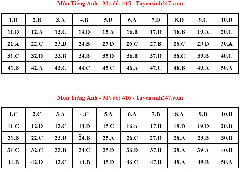 Đáp án 24 mã đề thi Tiếng Anh tốt nghiệp THPT 2024 - 11