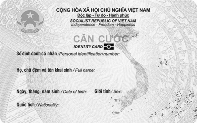 Mẫu mặt trước thẻ căn cước cho công dân dưới 6 tuổi