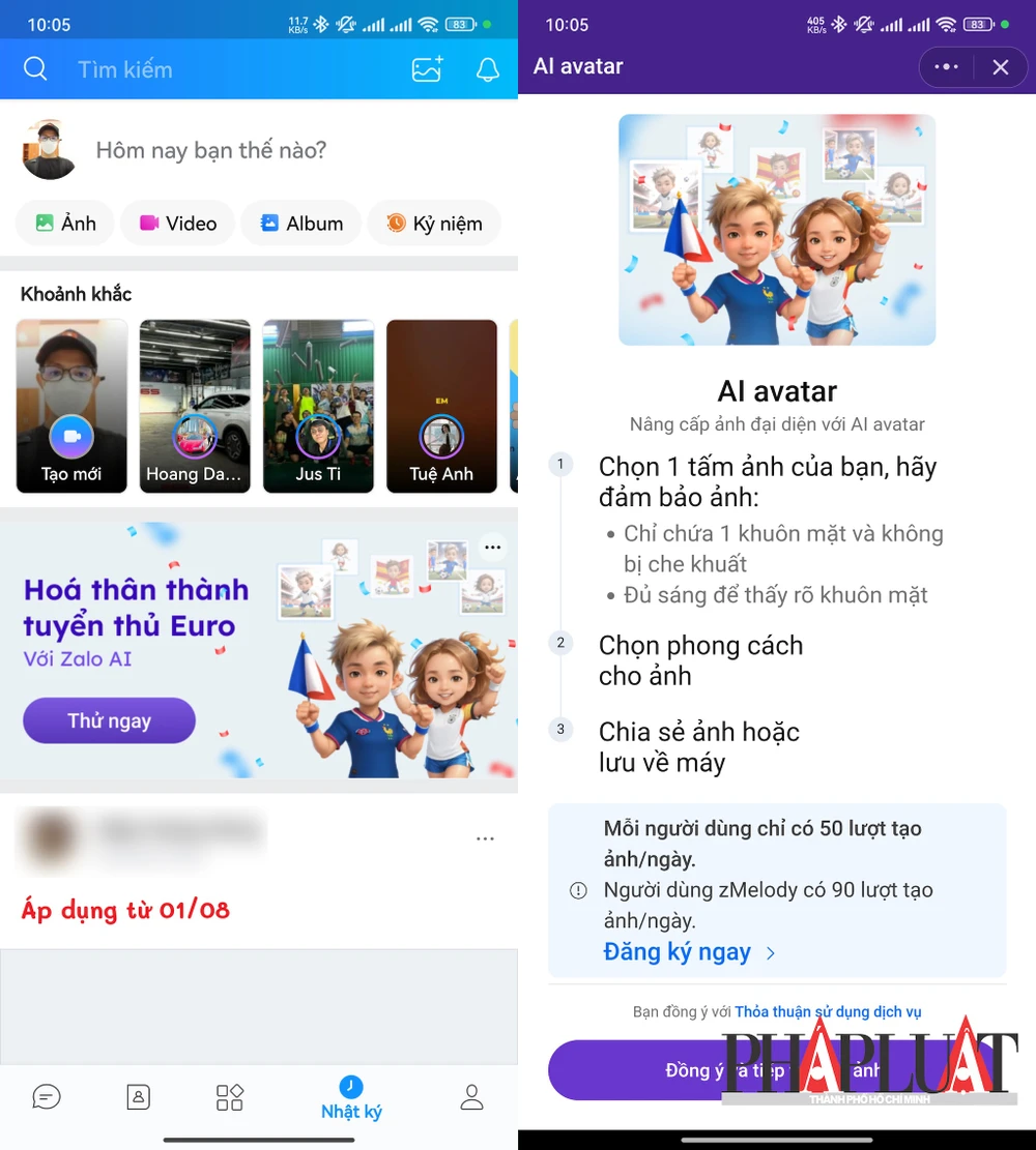 Tạo ảnh đại diện Zalo bằng AI mùa Euro. Ảnh: MINH HOÀNG