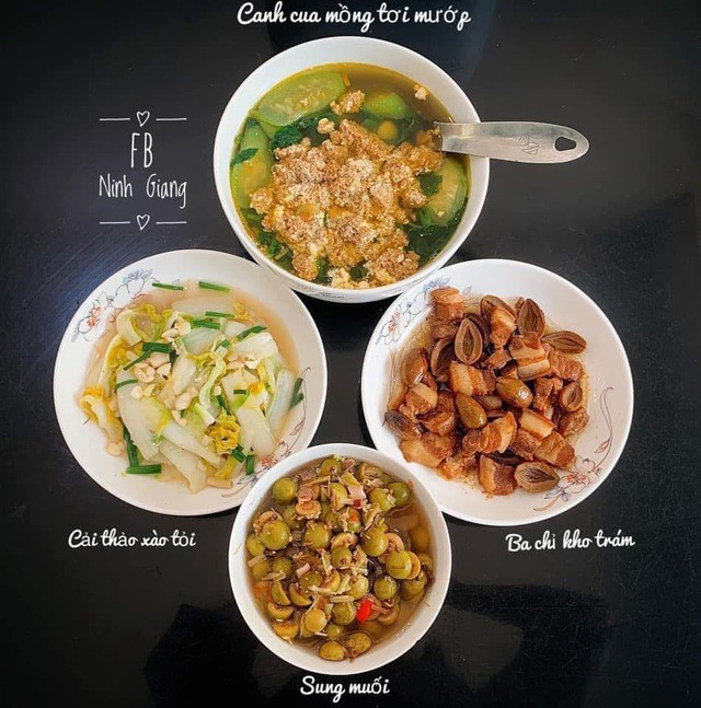 Mâm cơm gia đình 3 người - gọn nhẹ nhưng ấm áp.