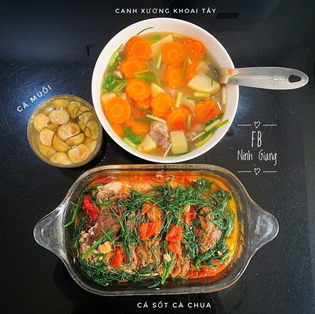 Mâm cơm gia đình của cặp vợ chồng trẻ.