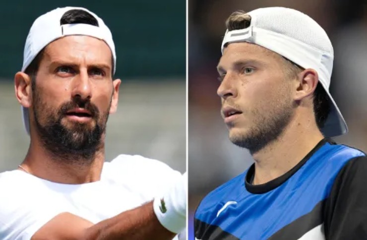 Nole (áo trắng) sẽ gặp tay vợt cá tính Muller (áo xanh) ở vòng 1 Wimbledon 2025