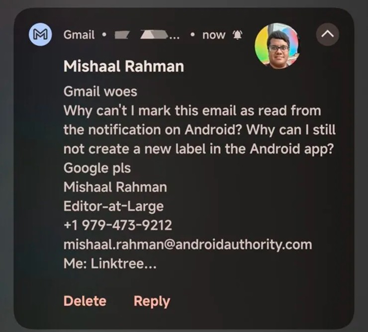 Một email không có tùy chọn 