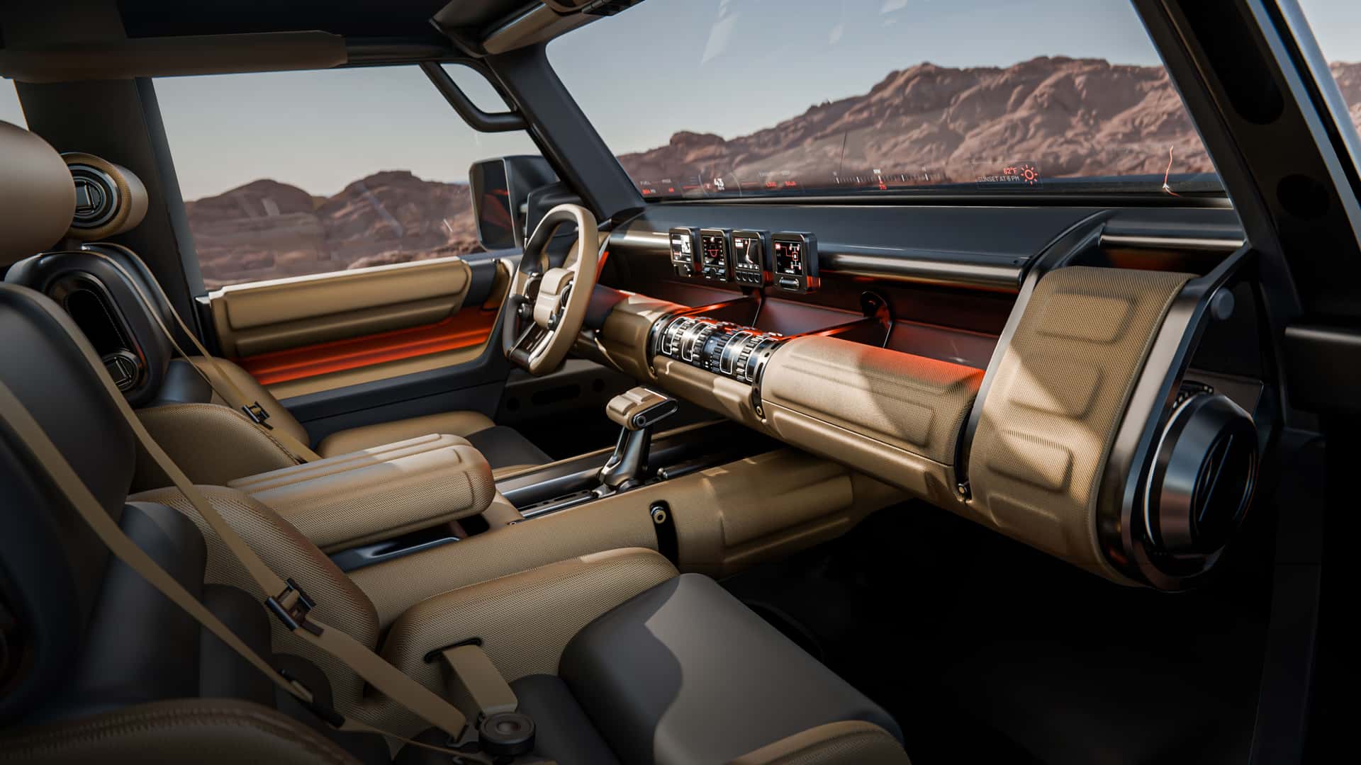 Không gian bên trong của Boulder Concept đi theo phong cách retro-futuristic.