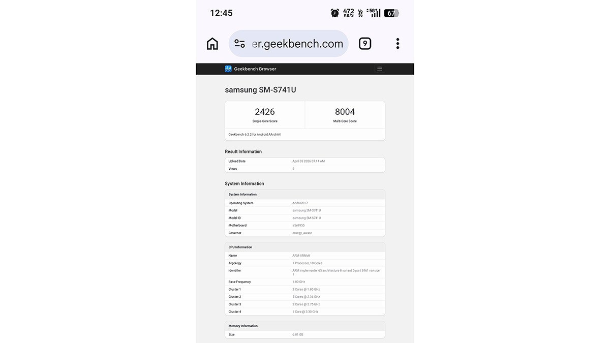 Galaxy S26 FE xuất hiện trên Geekbench với chip Exynos 2500, chạy Android 17 - 2