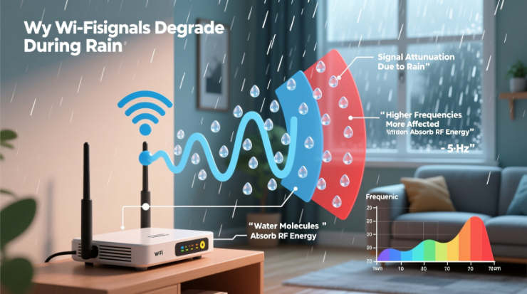 Tín hiệu Wi-Fi suy giảm vì những hạt nước li ti trong không khí.