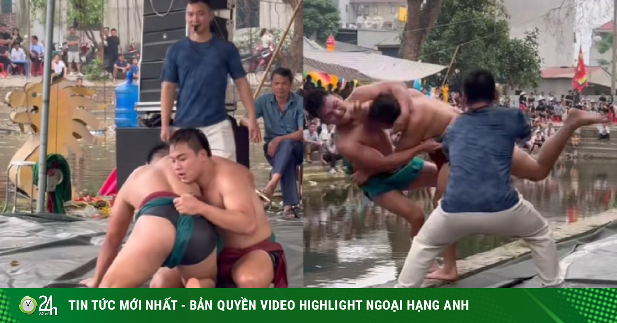 Kịch tính trận vật hội làng tranh 30 triệu đồng, 2 đô vật ôm nhau lao xuống hồ