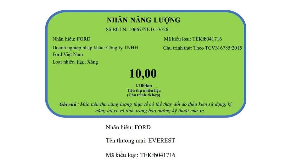 Thông số tiêu hao nhiên liệu&nbsp;mới trên xe Ford Everest.