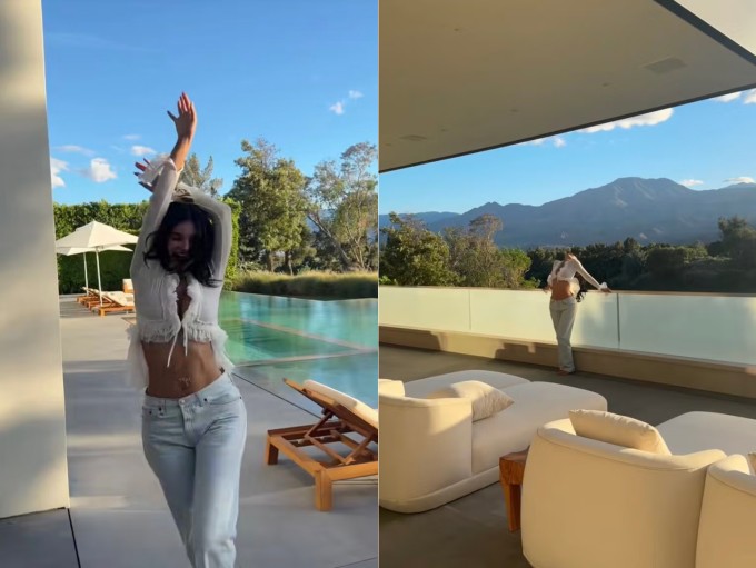 Biệt thự của Kylie có hồ bơi vô cực và ban công rộng rãi, view đồi núi.