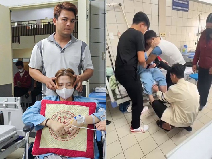 Long (ảnh trái) - em chồng thứ ba của Như ở lại viện chăm sóc chị dâu 1 tháng 