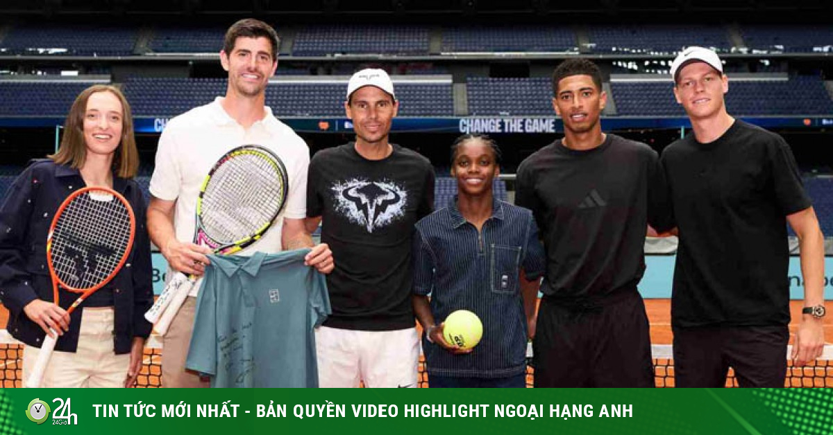 Bellingham bắt cặp Sinner đấu tennis với Nadal & Courtois, "ông trùm" Perez làm trọng tài