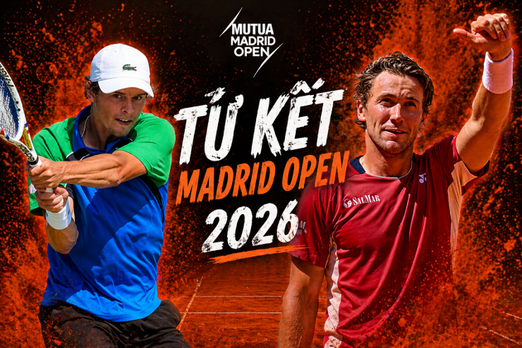 Blockx (bên trái) sẽ phải chạm trán nhà đương kim vô địch Madrid Open, Ruud (bên phải)