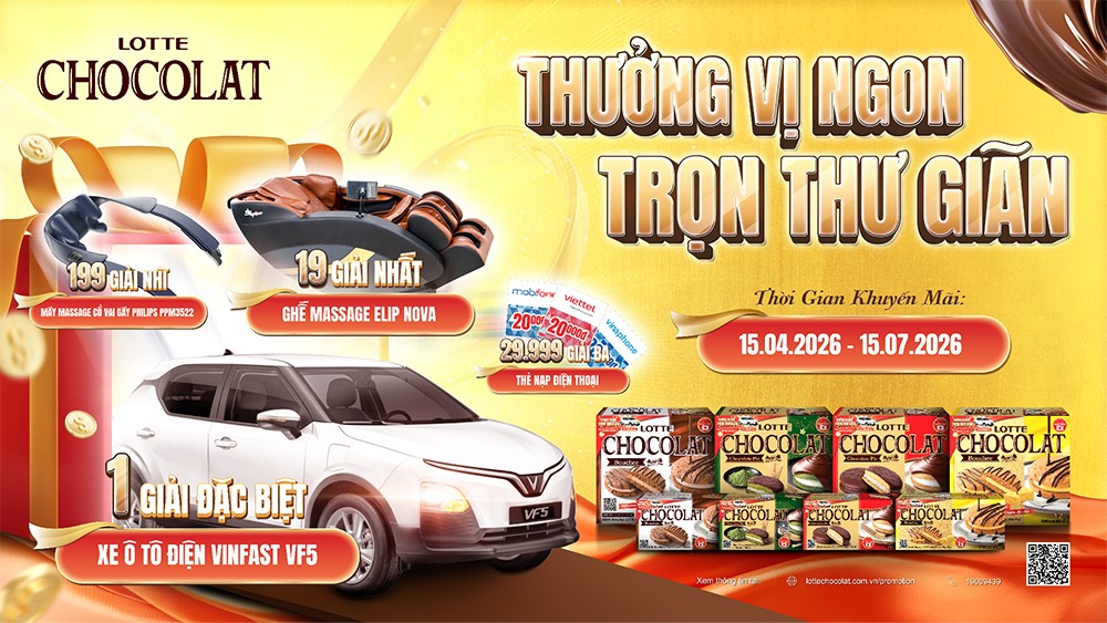 Chương trình khuyến mại “THƯỞNG VỊ NGON - TRỌN THƯ GIÃN” diễn ra từ ngày 15/4/2026 đến ngày 15/7/2026 với tổng giá trị giải thưởng lên tới hơn 1,9 tỷ đồng.