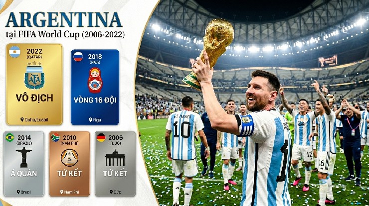 Thành tích ở 5 kỳ World Cup gần nhất của Argentina