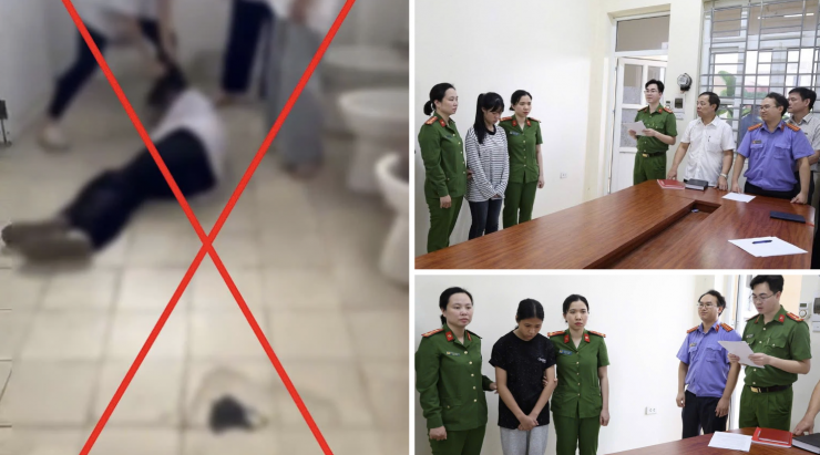 Cơ quan CSĐT Công an tỉnh Phú Thọ đọc quyết định khởi tố bị can đối với Nguyễn Thị Lan Phương và Lê Dương Bảo Ngọc. Ảnh: CAT