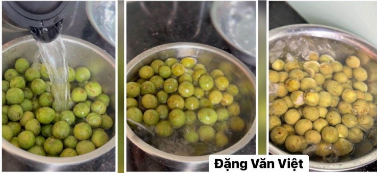 Cho nước sôi vào chần qua tầm 20 giây, cho tiếp vào âu nước lạnh ngâm tầm 10 phút, để thật ráo nước.