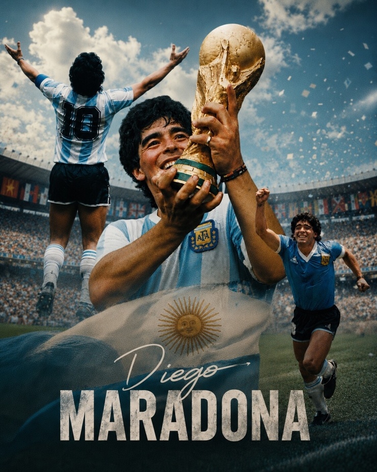 Hình ảnh Maradona trong màu áo Argentina là biểu tượng của niềm đam mê, sự nổi loạn và tinh thần không khuất phục.
