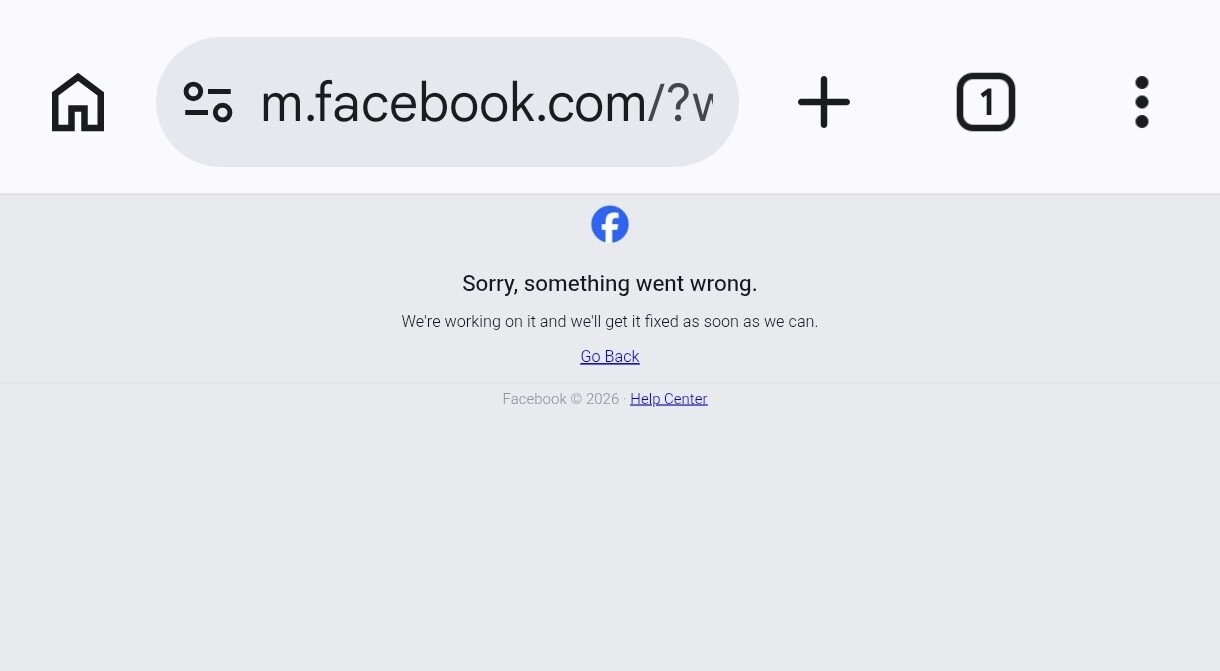 Thông báo lỗi khi truy cập Facebook từ trình duyệt.