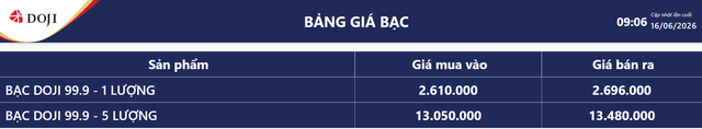 Giá bạc hôm nay 16/6: Bảng giá bạc tại DOJI.