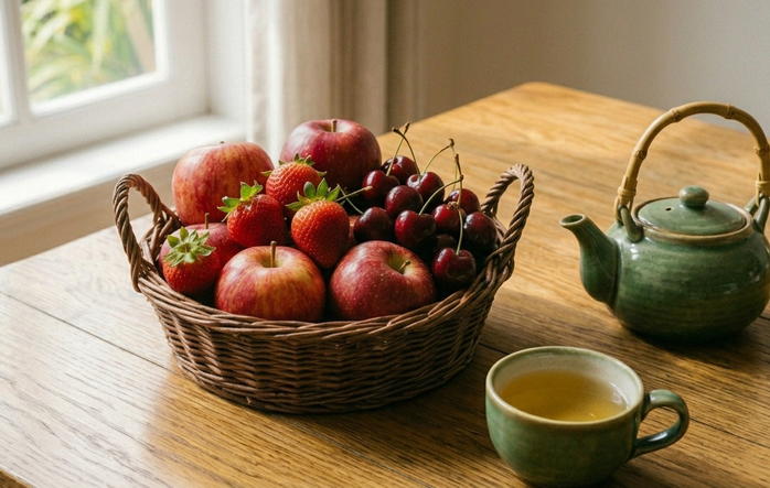 Các loại trái cây và thức ăn, đồ uống giàu flavonol khác rất tốt cho tim mạch - Minh họa AI: Thu Anh