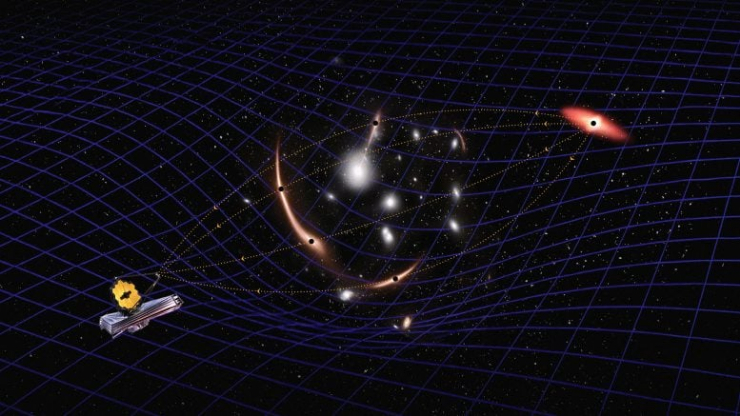 Kính viễn vọng không gian JWST và hiện tượng thấu kính hấp dẫn lần đầu tiên đo được khối lượng của một lỗ đen ngủ đông từ vũ trụ sơ khai.
