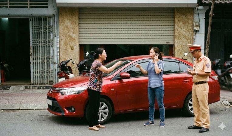 Nhiều hộ gia đình đã tự ý đặt biển báo hoặc chướng ngại vật cấm đỗ xe trước cửa.