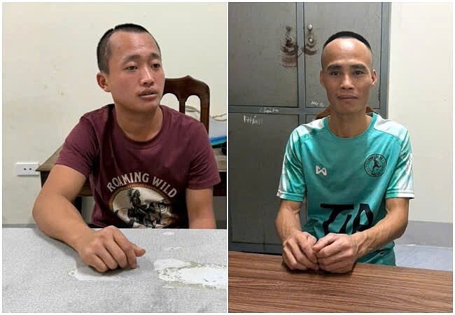Đối tượng Lê Văn Đại và Phạm Văn Ánh tại cơ quan Công an.&nbsp;(Ảnh: Công an tỉnh Nghệ An).