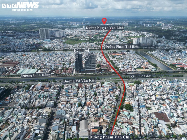 Cầu đường Bình Tiên dài khoảng 3,6 km, kết nối đường Phạm Văn Chí với đường Nguyễn Văn Linh, đi qua địa bàn Quận 6, Quận 8 và huyện Bình Chánh cũ, nay thuộc các phường Bình Tiên, Phú Định, Bình Đông và xã Bình Hưng. Công trình có tổng mức đầu tư gần 6.300 tỷ đồng.