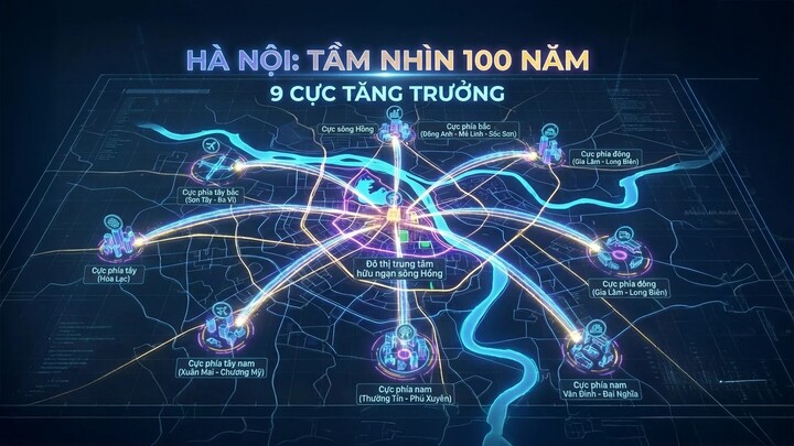 9 cực tăng trưởng của Hà Nội theo quy hoạch tầm nhìn 100 năm.