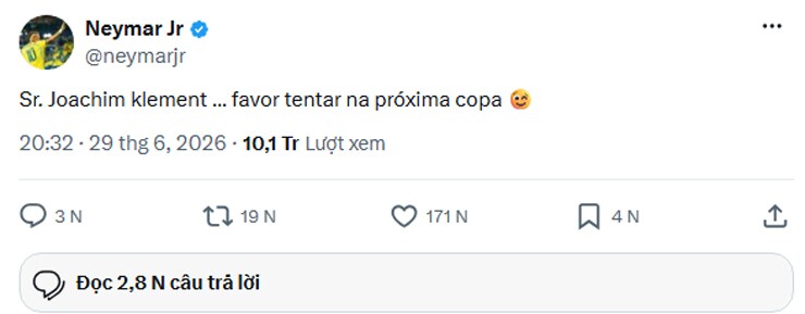 Neymar đáp trả màn dự đoán gây chú ý của Joachim Klement