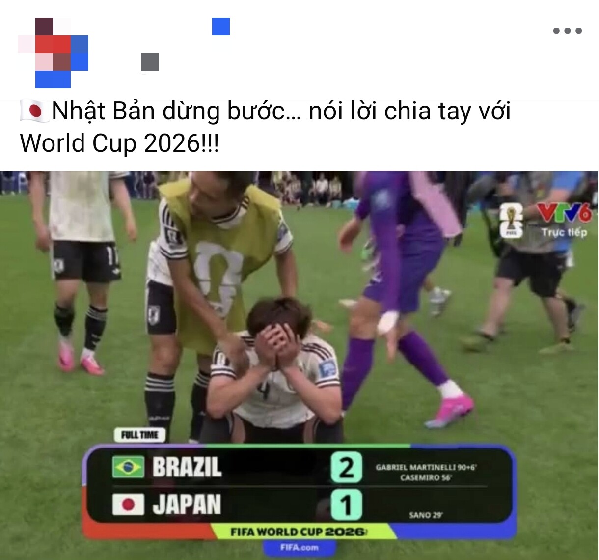 Một status của fan bóng đá chia sẻ cảm xúc về tuyển Nhật Bản sau hành trình World Cup 2026.