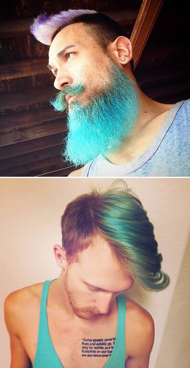 Trào lưu nhuộm râu và tóc đủ màu sắc của nam giới &#40;còn gọi là merman hair&#41; bắt đầu từ đầu năm 2015, trở nên rầm rộ và nhanh chóng lan ra khắp các thành phố ở Mỹ như Brooklyn, Portland và San Francisco...Màu sắc được lựa chọn đa số có tông màu sáng chói, nổi bật như xanh lục, xanh ve chai, vàng, đỏ, tím… thậm chí còn là màu cầu vồng.