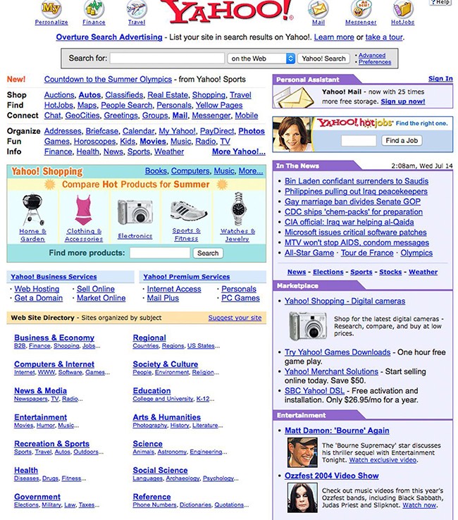 Trang Yahoo! năm 2004.

Yahoo! Messenger từng là phần mềm không thể thiếu trên mọi chiếc máy tính có kết nối internet.