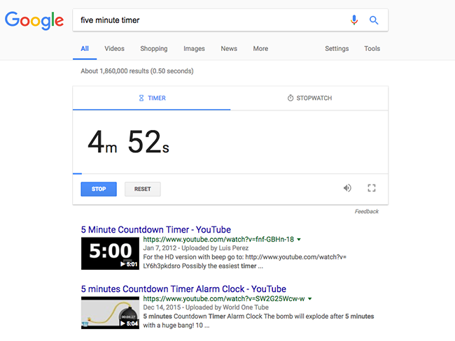 Tính năng làm đồng hồ đếm ngược ngay trên công cụ Google Search dành cho trình duyệt web.