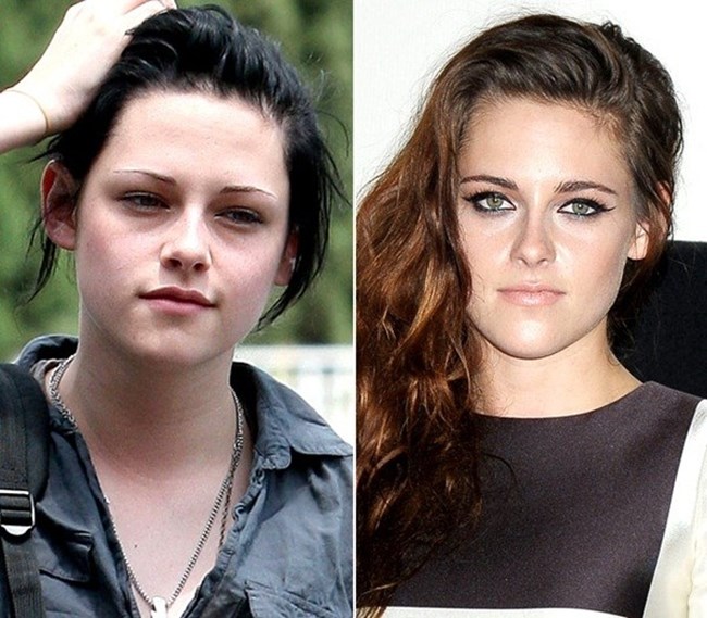 Kristen Stewart từng gây sốt khi xuất hiện xinh đẹp trong phim Chạng Vạng. Khi để mặt mộc, nhan sắc của cô có phần nhợt nhạt.&nbsp;