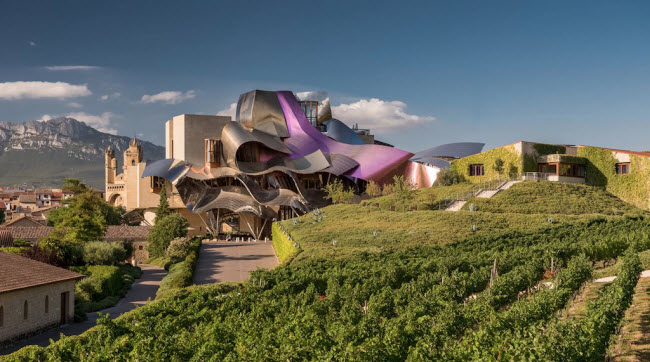 Marqués De Riscal, Tây Ban Nha: Được thiết kế bởi Frank Gehry vào năm 2006, kiến trúc độc đáo của khách sạn đã trở nên nổi tiếng khắp thế giới. Ngoài ra, nội thất trong phòng ngủ cũng được thiết kế tỉ mỉ giúp du khách có trải nghiệm sang trọng nhất.