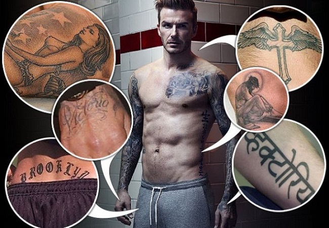 Beckham sở hữu hàng chục hình xăm trên cơ thể, trong đó nổi bật có hình xăm hối lỗi với Victoria, hình xăm tên con trai và tên con gái.&nbsp;