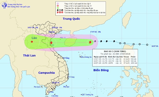 Sáng 18/7, bão Sơn Tinh giật cấp 10 di chuyển thần tốc vào vịnh Bắc Bộ - 1