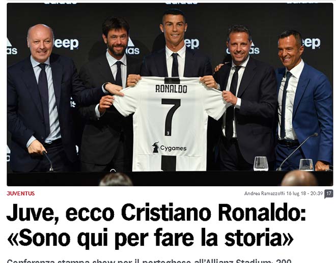 Ronaldo ra mắt Juventus: Báo chí thế giới ví như &#34;Vua mới lâm triều&#34; - 1