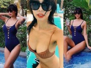 Người mẫu - Hoa hậu - Siêu mẫu Hà Anh mặc bikini khoe vòng 1 &quot;khủng&quot; sau sinh con cho chồng Tây