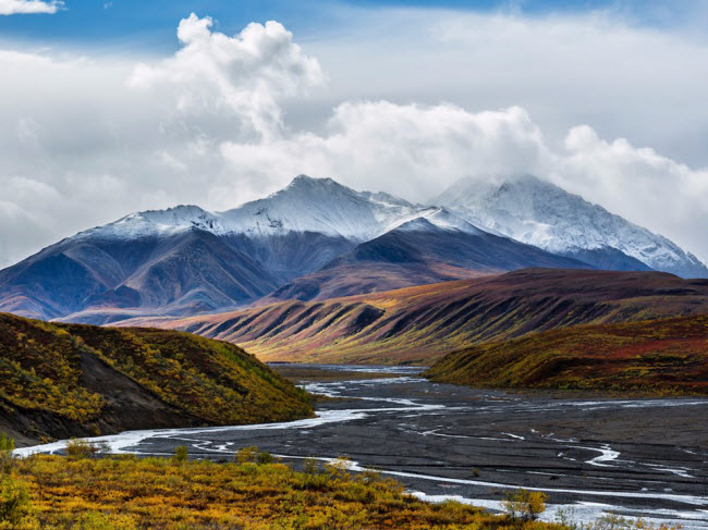 Vườn quốc Denali ở Alaska, Mỹ: Cắm trại tại vườn quốc gia Denali đồng nghĩa du khách có cơ hội chiêm ngưỡng một số phong cảnh đẹp nhất ở Mỹ. Nơi đây có thung lũng, núi, động vật hoang dã và rừng xanh tốt.