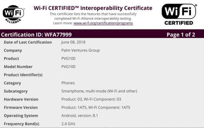 Smartphone chạy Android 8.1 Oreo từ Palm bất ngờ xuất hiện trên FCC - 1