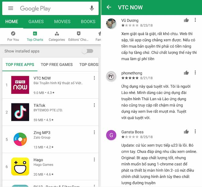 Ứng dụng VTC Now trực tiếp ASIAD 18 bất ngờ lên ngôi số 1 trên Google Play - 1