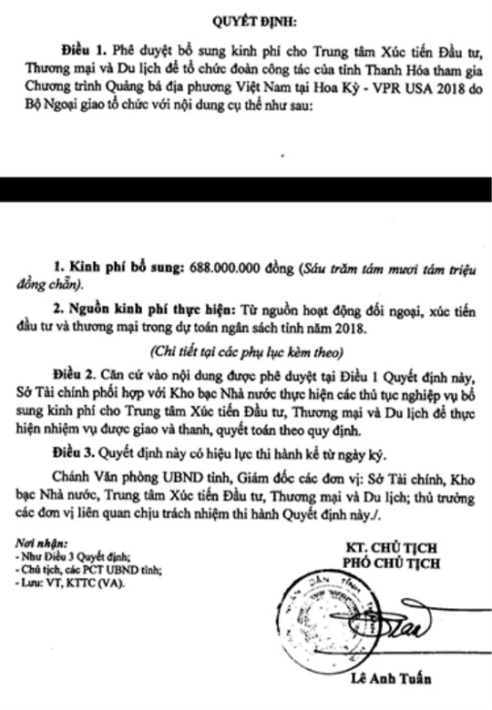 3 quan chức Thanh Hóa đi Mỹ: Đề xuất 1,7 tỉ đồng, được duyệt 688 triệu đồng - 1