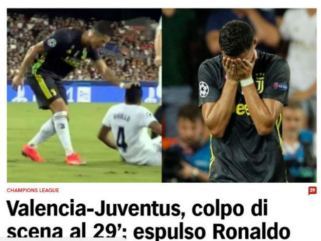 Ronaldo thẻ đỏ cúp C1: Báo Italia chê ”mít ướt”, khen Juventus bản lĩnh